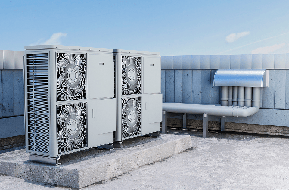 Unidad exterior de climatización industrial instalada en la azotea de un edificio